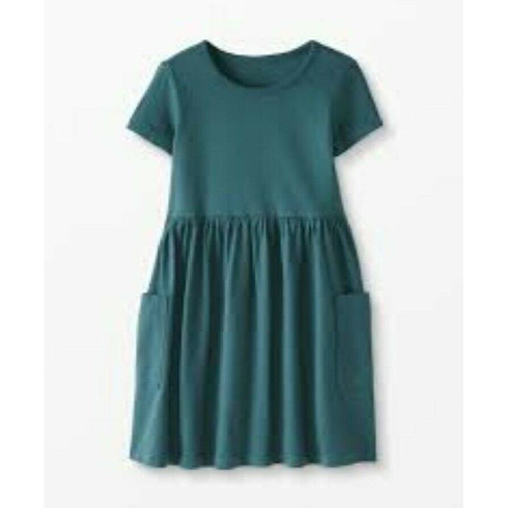 Hanna Andersson Girls Teal Short Sleeves Pockets Pullover A Line Dress Size 8
